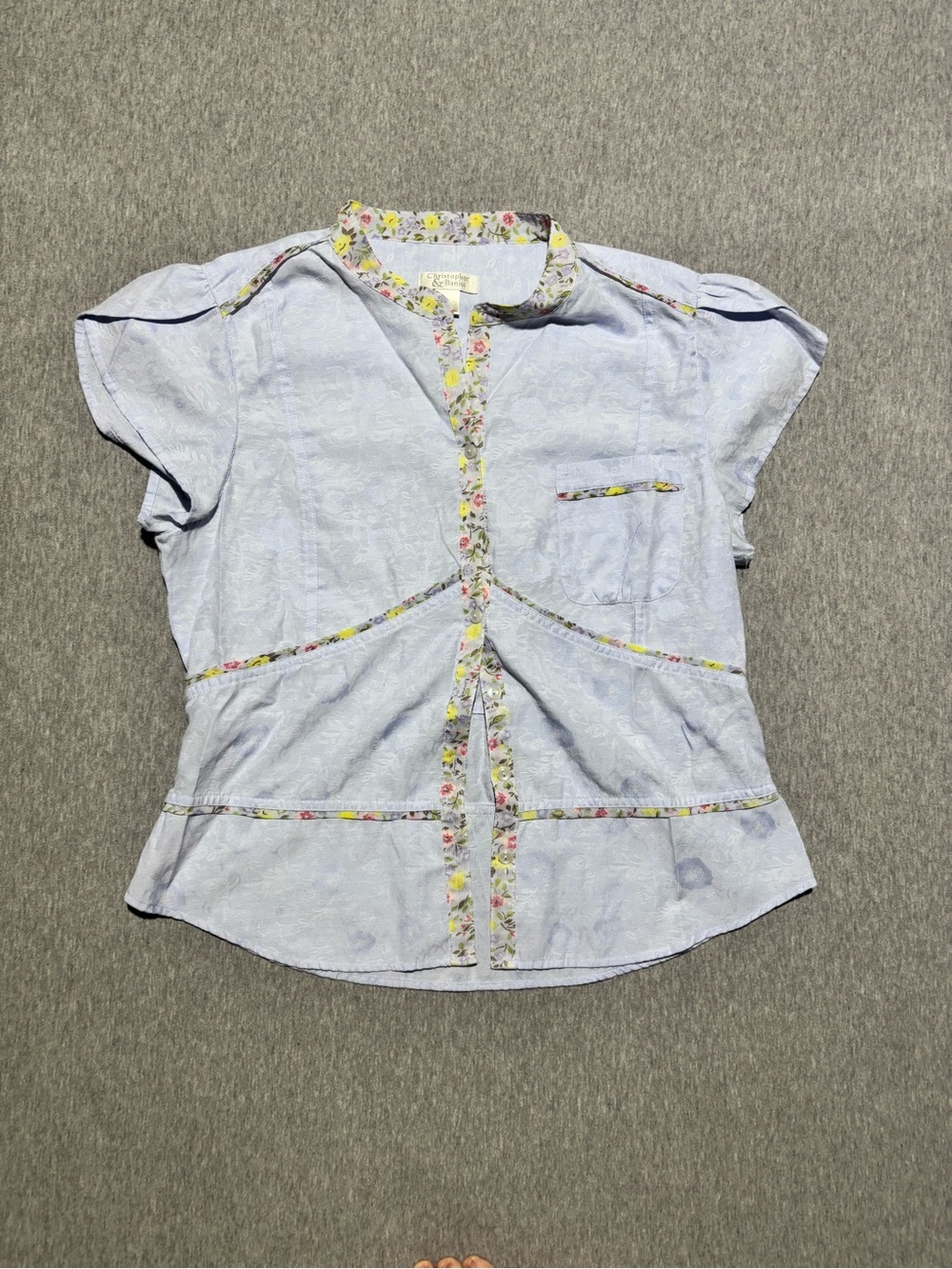 Christopher & Banks Light Blue Shirt with Pastel Floral Trim